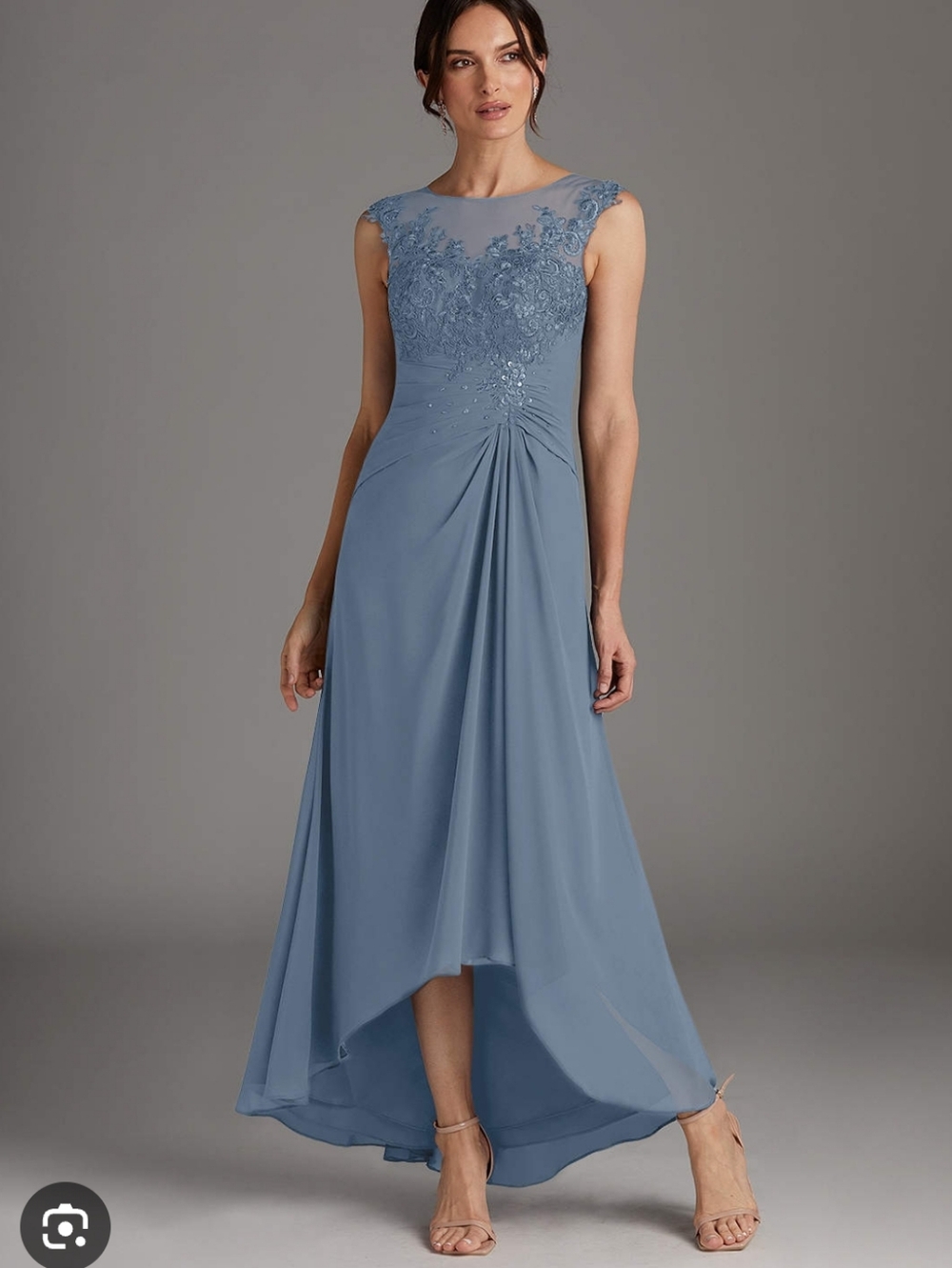 Azazie Endora Dusty Blue Lace High-Low Chiffon Dress Size A20